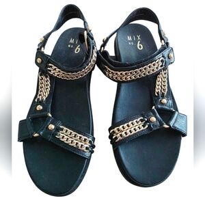 Mix No. 6 Black and Gold Chain Sandals Size 6.5